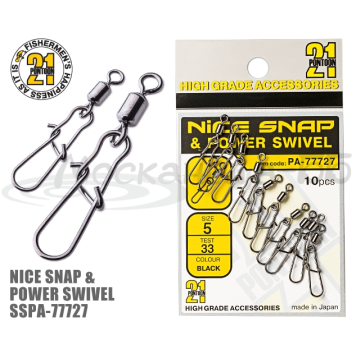 Вертлюг с застежкой  Pontoon21 PA-SS77727 Nice Snap&Power Swivel, черн., 10шт.уп., #07, 20кг.-1